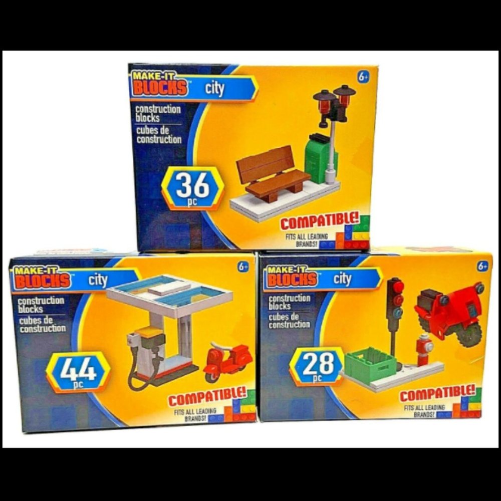 Make It Blocks (3) CITY Figurine Sets #28 #36 #44 Compatible Motorcycle Toys NIP